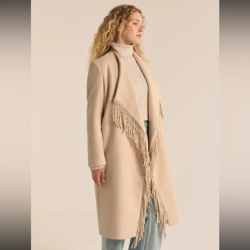 Z Supply Cream Fringe Open Front Coat